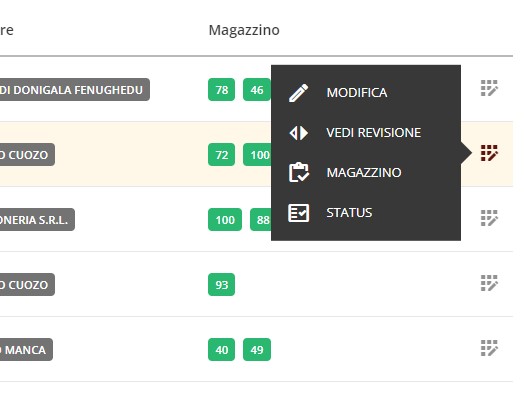 Menu contestuale del prodotto in revisione